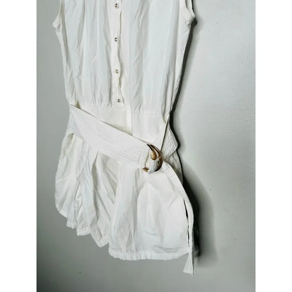 RAMY BROOK White 100% Cotton Collared Sleeveless Nyomi Romper Size XS